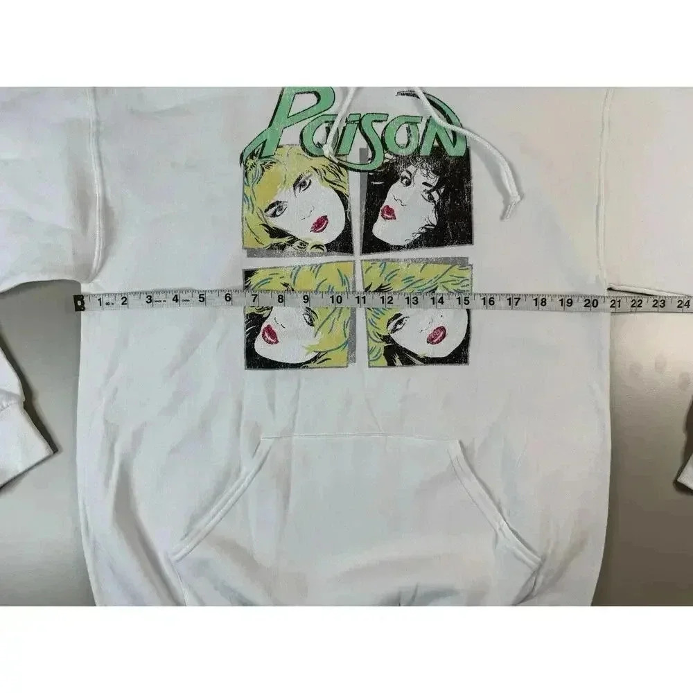 Poison Band Adult Sweatshirt Hoodie Men's M Graphic White Retro Band Merch Rock - Picture 4 of 8